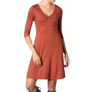 Toad&Co Rosemarie Dress Womens L Rust 3/4 Sleeve V-Neck Knit Sustainable Casual